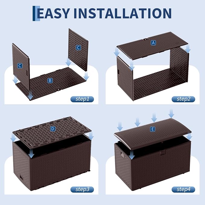 Lockable 73 Gallon Brown Resin Deck Storage Box - Waterproof & UV-Resistant Outdoor Chest Bench with Woven Webbing Design for Patio, Garden, Pool Accessories - Specs: Webbing, Color: Brown