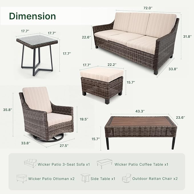 Wicker Patio Conversation Set, Outdoor Patio Furniture Set with Deep Seating, Wide Armrests & Thick Cushions, All-Weather Outdoor Furniture Set for Patio, Porch, Deck & Backyard