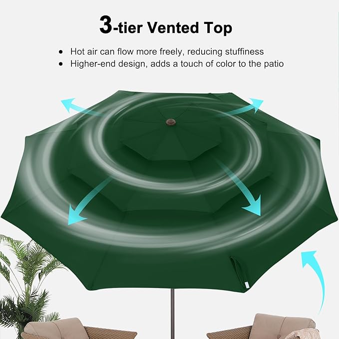 ABCCANOPY 9Ft 3 Tiers Market Umbrella, Outdoor Table Umbrella for Patio, Deck, Backyard (Forest Green)