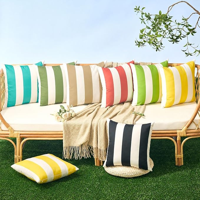 Allorry Outdoor Pillow Covers 20x20 Light Brown Striped Outdoor Decor 07L20 | Striped Pillow Covers|for Spring Summer Outdoor Waterproof Garden Patio Furniture Sofa Bed Home Decor