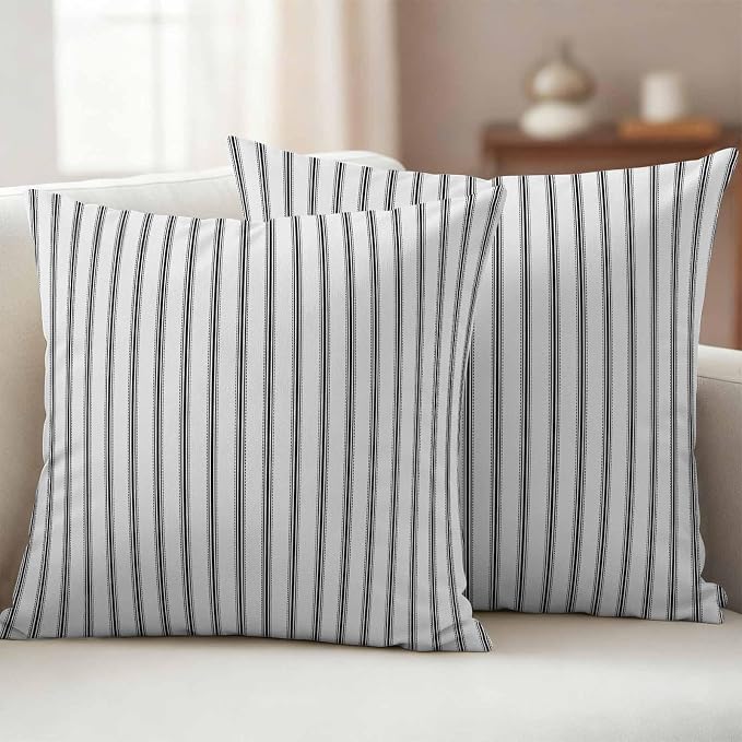 Black Striped Outdoor Pillow Covers 18x18 Inch Throw Pillow Covers Set of 2 Waterproof Decorative Pillow Cases Black White Stripes Farmhouse Cushion Covers for Patio Furniture Garden Couch Sofa