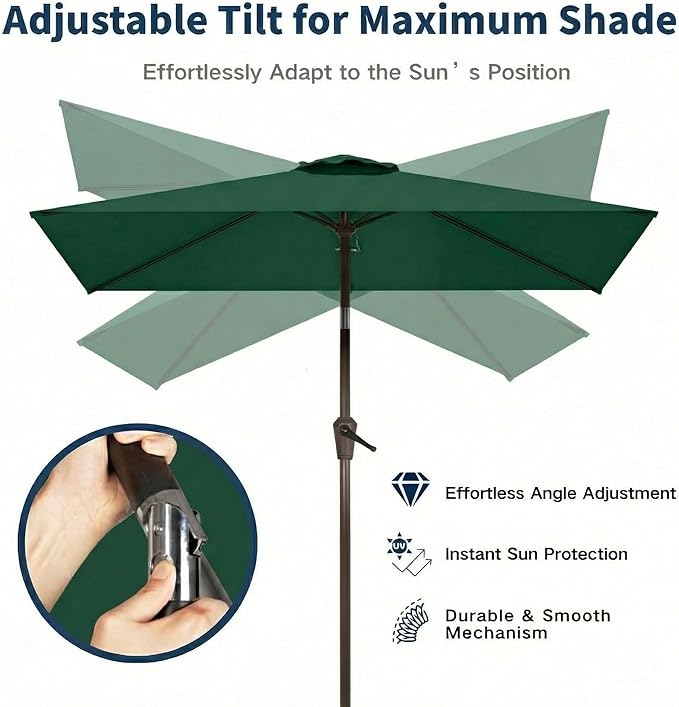 6.5' x 10' Rectangular Patio Umbrella Large Outdoor Market Umbrella w/UV Protection, Push Button Tilt and Crank Lift, Rectangle Table Umbrella for Garden, Deck, Pool, Patio, Forest Green