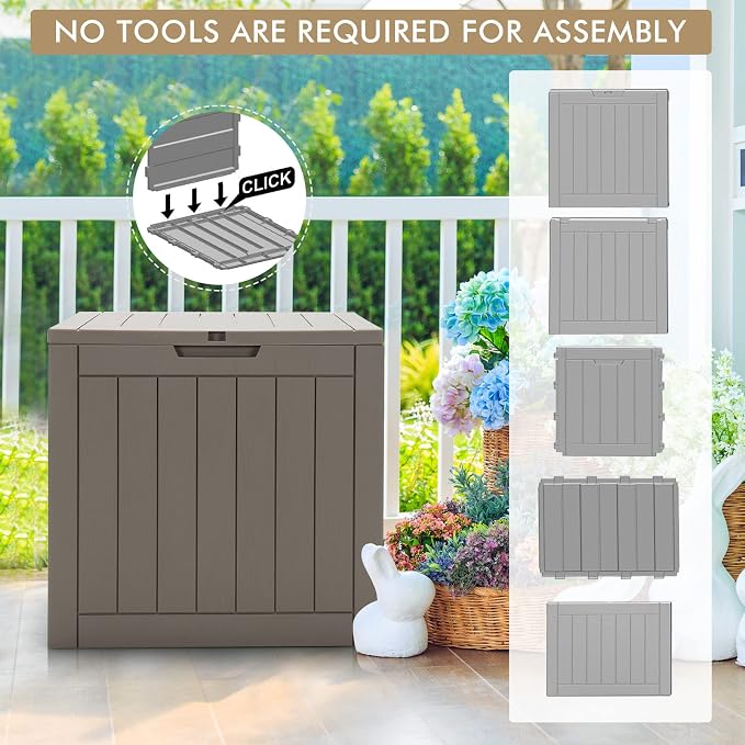 Giantex Deck Boxes Outdoor Waterproof - 30 Gallon Patio Storage Box with Lockable Lid, Built-in Handles, Storage Bin for Poolside, Package Delivery, Cushions, Garden Tools, Outside Storage Box (Brown)