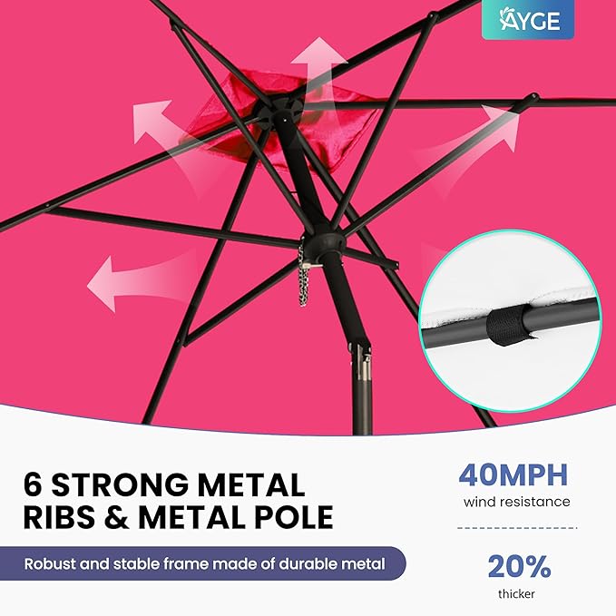 Ayge 6.5x10FT Rectangular Patio Umbrella Outdoor Table Umbrella w/Push Button Tilt & Crank Rectangle Market Umbrella UV Protection for Garden,Deck,Lawn,Yard & Pool,Rose Pink