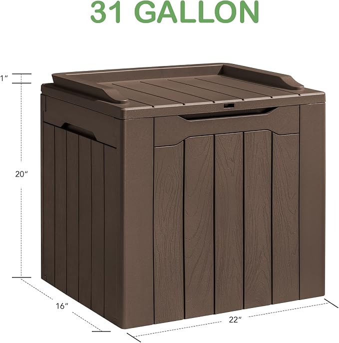 Homall 31 Gallon Resin Deck Box Waterproof Outdoor Storage Lockable Indoor Outdoor Organization and Storage Container for Patio Furniture Cushions, Garden Tools (Dark Brown)