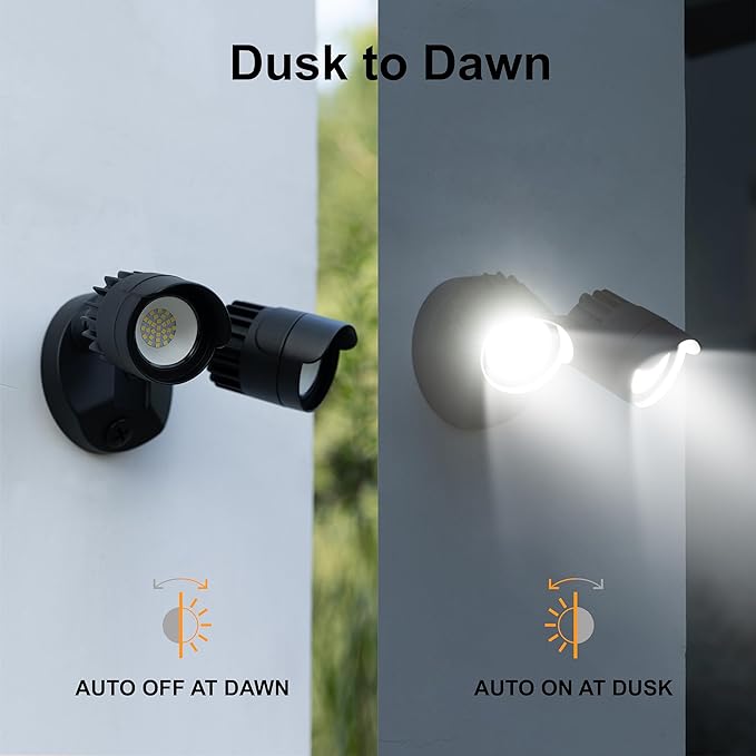 LED Flood Lights Outdoor, 34W 3500LM Dusk to Dawn Dual-Head Flooflight, IP65 Waterproof Exterior Security Lights, Wall Light for Ourside, Patio, Garage, Yard (Black) (2)