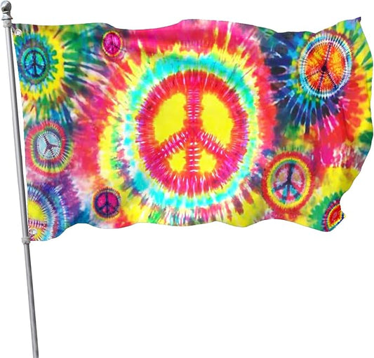 Tie Dye Peace Flag 3x5 Ft Breeze Rainbow Color Hippie Flag Outdoor Indoor Outside Garden Yard Banner Decorative With Metal Grommets Sign