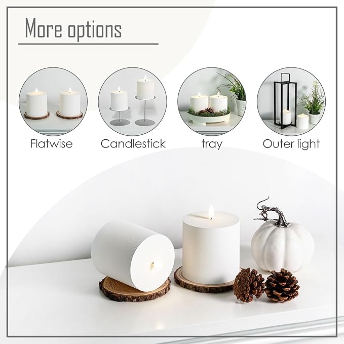 smtyle 4"x4" White Plastic Flickering Textured Flameless Battery Operated LED Pillar Candles with Remote Set of 2 for Centerpieces Table Wedding Party Garden Christmas Decor