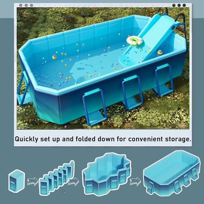 Foldable Pool, 118″ Large Kiddie Pool, Non-Inflatable Kids' and Adults' Outdoor Swimming Pool, Hard Plastic Shell Portable Pool, Kid Pool for Backyard (118" x 65" x 21")