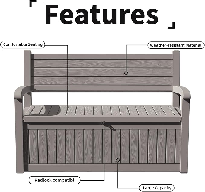 DRATO 75 Gallon Storage Bench Deck Box Outdoor Indoor,Lockable Durable All-Weather Seating with Hidden Storage,Deck Storage for Garden, Pool, Patio