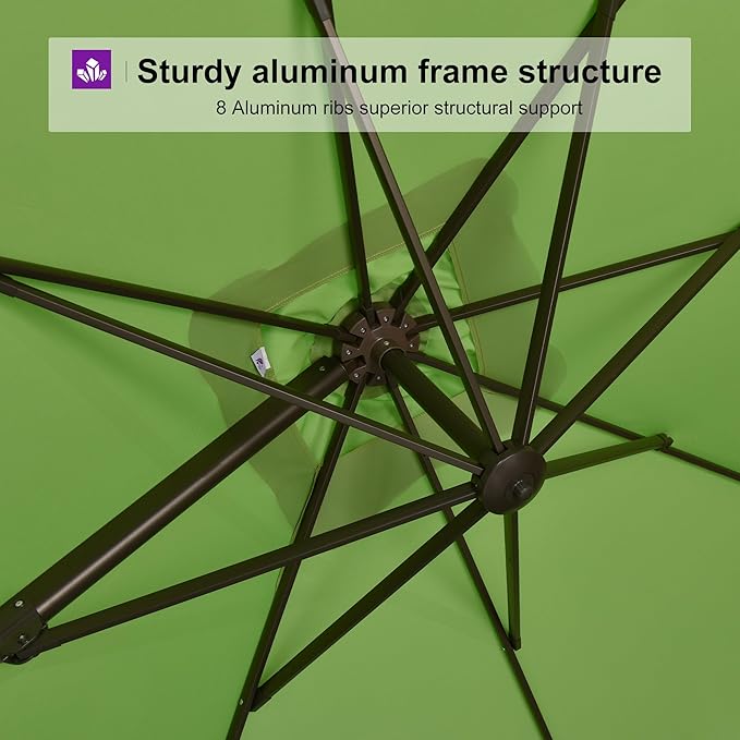 PURPLE LEAF 9' X 11.5' Rectangle Cantilever Umbrella Patio Umbrella Antique Bronze Outdoor Aluminum Offset Hanging Umbrella with 360-degree Rotation for Pool Garden Backyard Deck, Green