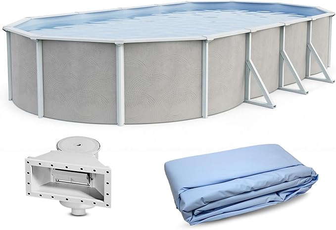 Blue Wave Belize 15x30-ft Oval 52-in Deep Hard Sided Steel Wall Above Ground Pool with 6-in Top Seats, 5-in Verticals, Skimmer & Vinyl Liner - 9,900 Gallon Cap for Family Swimming & Recreation