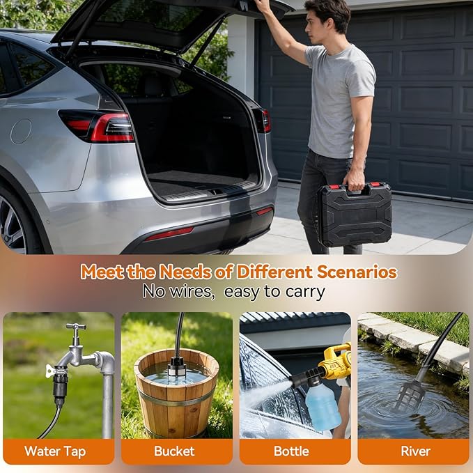 Portable Car Washer Accessories，6-in-1 Nozzle,10 Level,Handheld Car Washer, 16FT Hose, Power Cleaner for Car, Patio,Floor,Garden