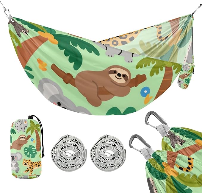 Green Safari Animal Tree 330lb Capacity Camping Hammocks with Portabl Carry Bag Rope Hammock for Patio Backyard Lounge Base Bases para hamacas para adultos