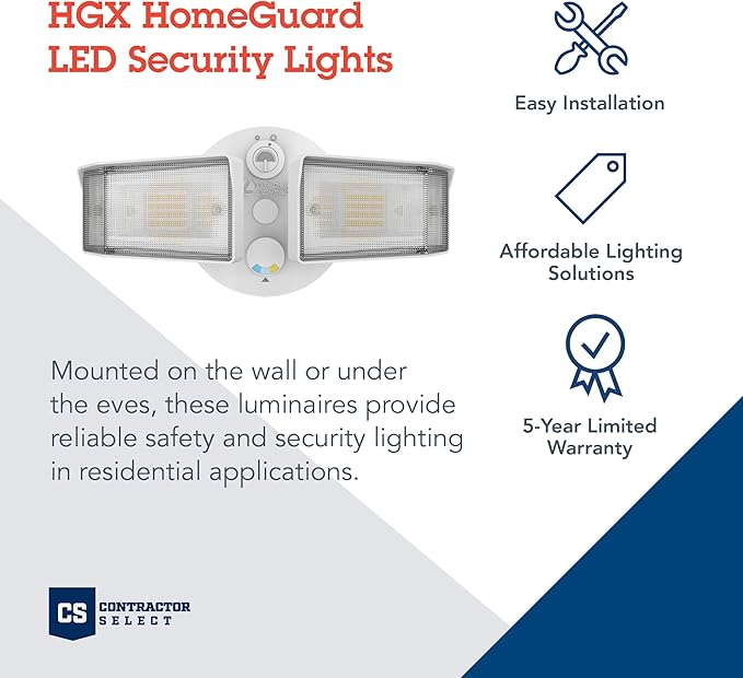 Lithonia Lighting HomeGuard 2-Light LED Outdoor Flood Lights, Outdoor LED Lights, Dusk to Dawn Sensor, Adjustable Lumens, Selectable Color, Square Heads, White (HGX LED 2SH ALO SWW2 120 PE WH M2)