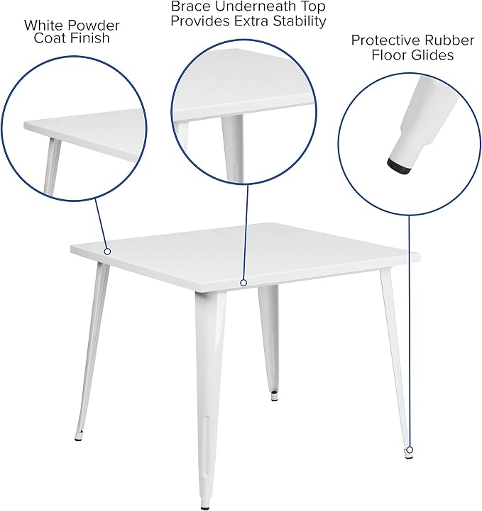 Flash Furniture Parker Commercial Grade 35.5" Square White Metal Indoor-Outdoor Table