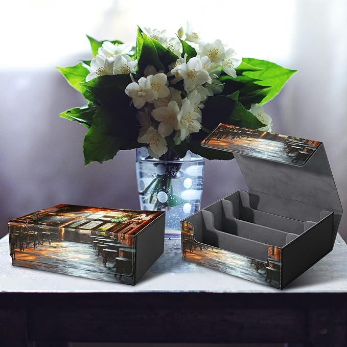 Large Card Deck Box for MTG, Fits 1200+ Sleeved Cards, PU Leather Storage Case with Strong Magnetic Closure, Multiple Colors for TCG CCG Baseball Card Collections, Vintage Book Dining Tube