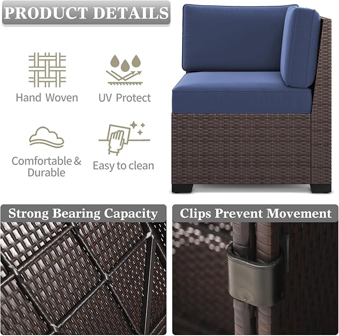 LayinSun 13 Pieces Outdoor Patio Furniture Set with 44" Fire Pit Table Brown Rattan Sectional Sofa Conversation Sets