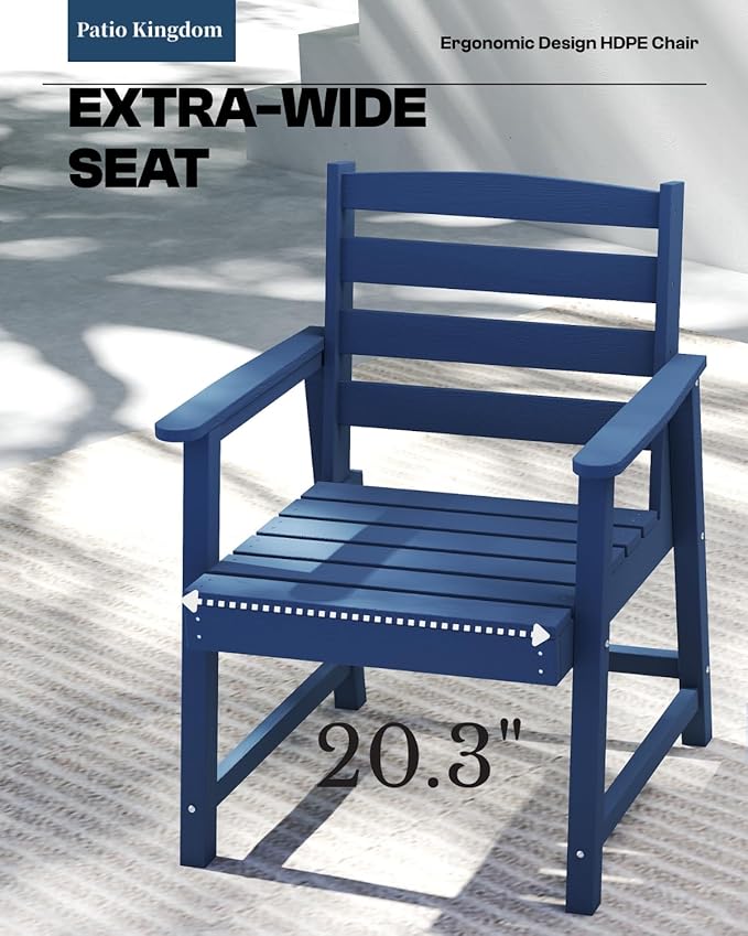7-Piece Outdoor Dining Set for 6, 75.2" HDPE Patio Table with Umbrella Hole & 6 Chairs, Weather-Resistant Wood-Look Patio Furniture for Garden, Lawn, Deck, or Poolside (Navy Blue)