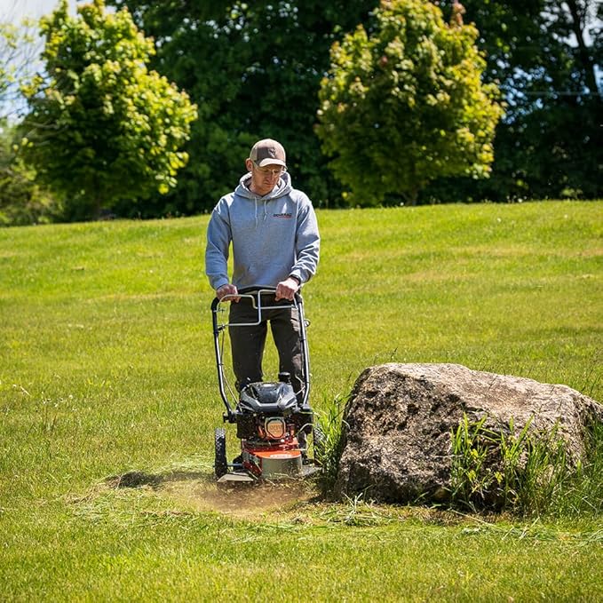 TR47010DEN PRO XLSP Trimmer Mower, 10.30 ft/lb DR Engine, 22" Cutting Width, Electric Start, 5 Different Cutting, No Wrapping, Cast Aluminum Nose Plate, Cast Aluminum Nose Plate, 14" Wheels