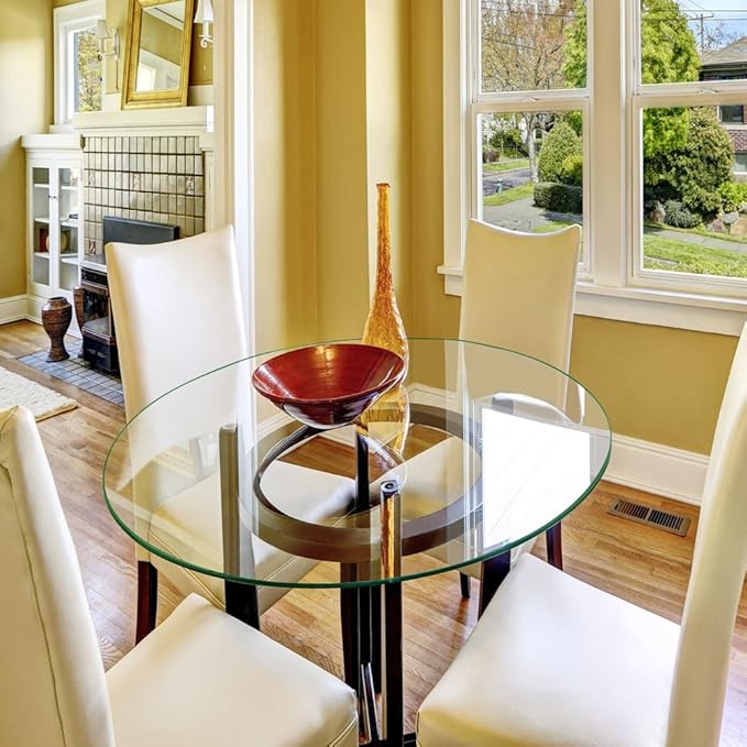 Dulles Glass 36 inch Round Glass Table Top - Tempered - 1/4" Thick Glass Surface, Safe Flat Polished, Multipurpose for Dining Table, Patio, Coffee and End Table