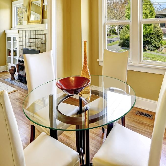 Dulles Glass 39 inch Round Glass Table Top - Tempered - 1/4" Thick Glass Surface, Safe Flat Polished, Multipurpose for Dining Table, Patio, Coffee and End Table