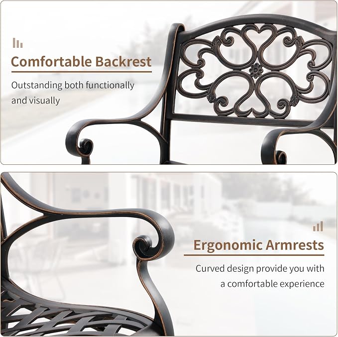 5 Piece Outdoor Patio Dining Set, All-Weather Cast Aluminum Table and Chairs Set of 4, Bistro Set Outdoor with Umbrella Hole for Garden, Porch