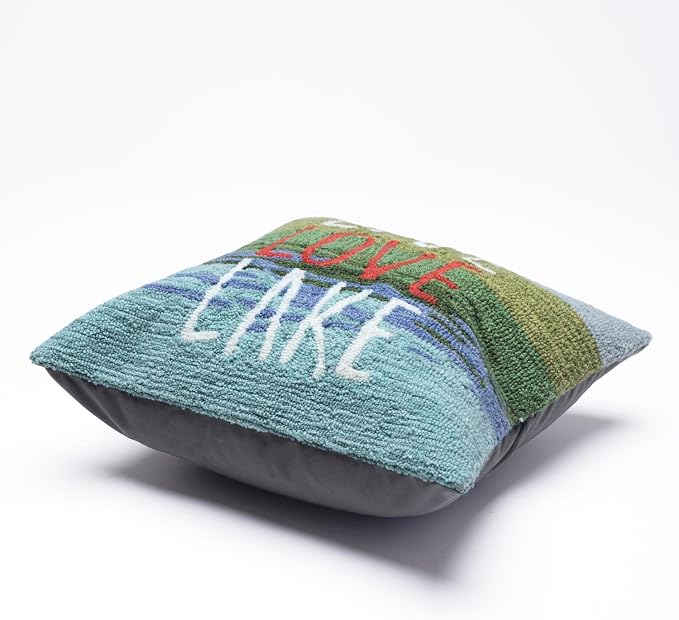 Liora Manne Lush Decor FRONTPORCH Indoor/Outdoor Handmade Pillow - Transitional Graphic Casual Nature Accent (Live Love Lake Water) (18" x 18")