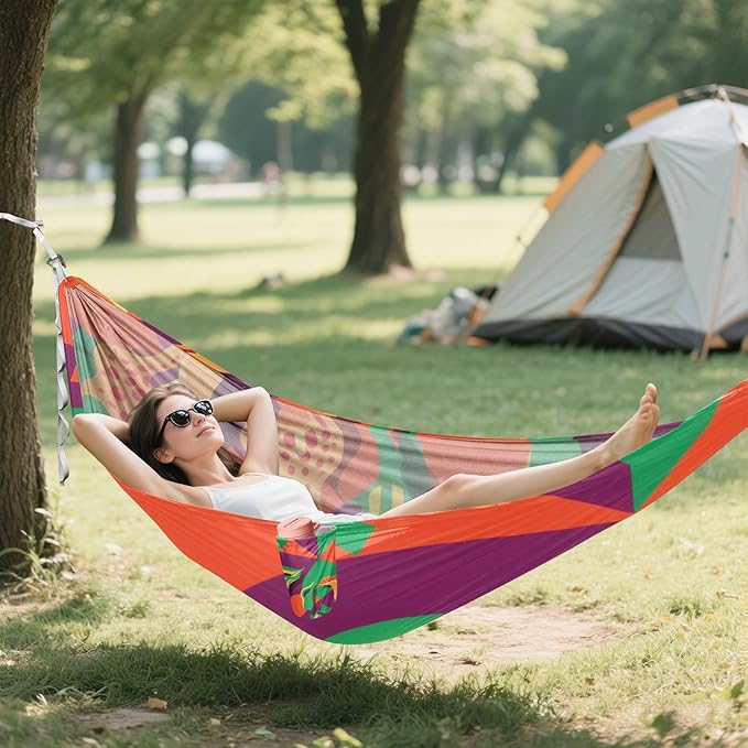 Colorful Geometric Shapes Calla Lilies Outdoor Hammock with Tree Straps Tree Hammock for Outside Patio Backyard Poolside
