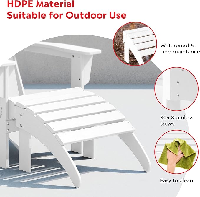 Costaelm Lakeview 5-Piece Adirondack Chair with Folding Ottoman and Table Set, White