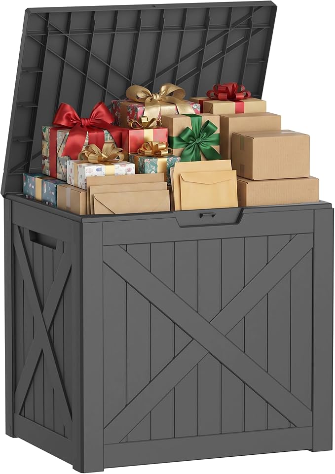 40-Gallon Outdoor Storage Box, Waterproof Deck Box for Patio Cushions, Garden Tools, Pool Accessories, Lockable Outside Storage Bin for Backyard & Deck (Black)