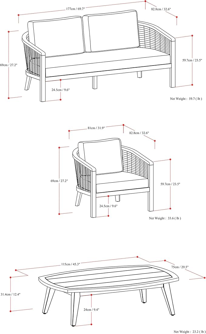 SIMPLIHOME Parkside SOLID ACACIA WOOD 70 inch Wide Rectangle Contemporary 4 Piece Outdoor Conversation Set in Natural for the Living Room