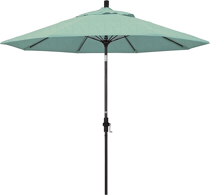 California Umbrella 9' Round Aluminum Pole Fiberglass Rib Market Umbrella, Crank Lift, Collar Tilt, White Pole, Sunbrella Canvas