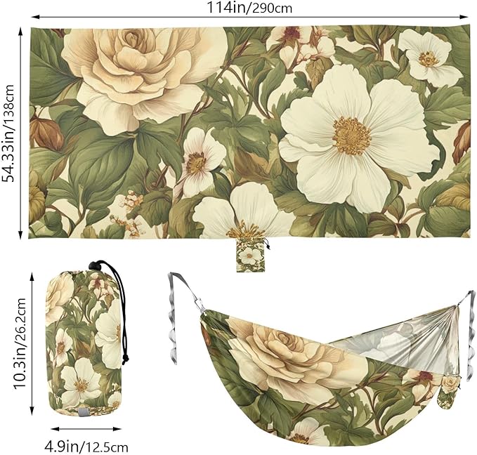 Retro Flower Pattern Vintage 330lb Capacity Hammocks for Camping with Hanging Rope Indoor Hammock for Indoor Outdoor Patio para ir de Camping