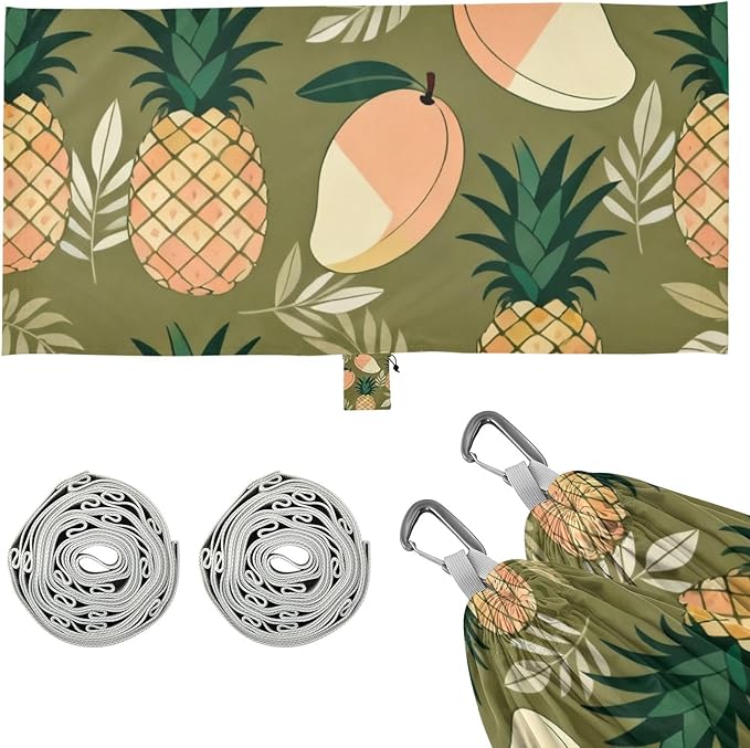 Tropical Fruits Outdoor Hammock with Tree Straps for Outside Patio Garden