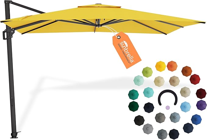 Midtown Umbrellas 9 x 9 Ft Outdoor Cantilever Patio Umbrella w/Sunbrella Yellow Fabric - Tilt 360° Rotate Offset Patio Umbrella, Deck Patio Umbrella, Backyard Umbrella & Garden Umbrella - Black Frame