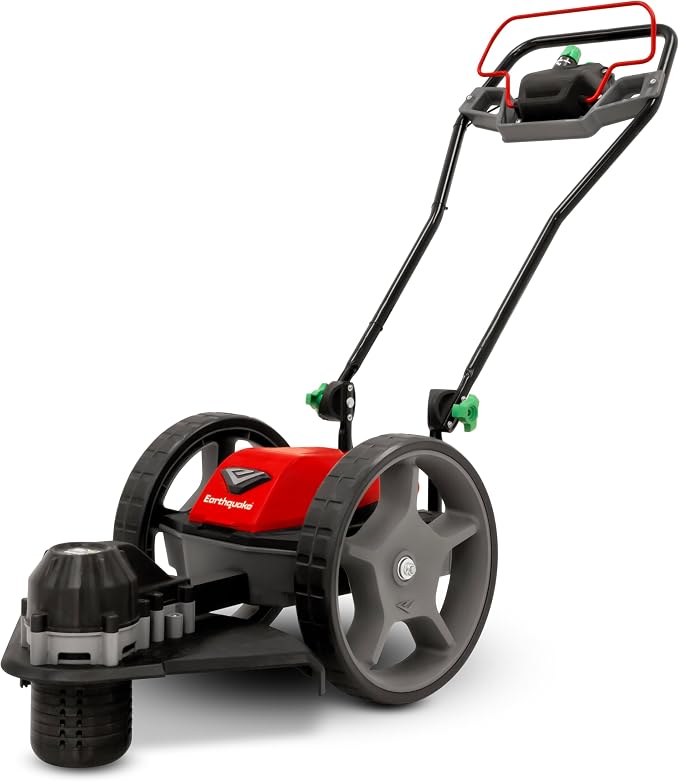 Earthquake 60V Walk Behind String Mower, Includes Two 4Ah Batteries, 22” Cutting Diameter, Three Cutting Speed Dial, 14” Never-Go-Flat Wheels, Easy Assembly, Adjustable Handlebar, Model #44965