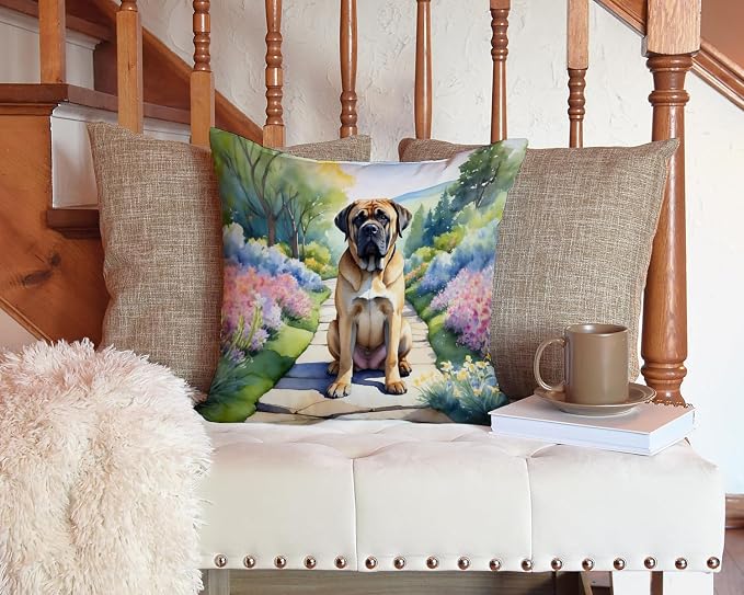 Caroline's Treasures Mastiff Spring Path Throw Pillow Machine Washable, Indoor Outdoor Decorative Pillow for Couch, Bed or Patio, 14Hx14W
