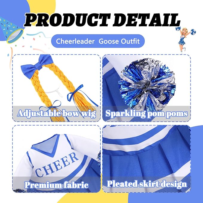 Celltestria Cheerleader Goose Outfits Cheerleading Porch Goose Costume Blue Goose Clothes for 23" Geese Outdoor Patio Yard Lawn Garden Art Decoration