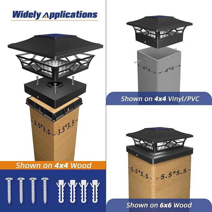 APONUO Solar Post Cap Lights with 8 RGB Colors and Multicolor Flow, Ultra-Bright Clear Lens, IP65 Waterproof for 4x4 5x5 6x6 Wood & Vinyl Fence Posts, 8 Pack Black