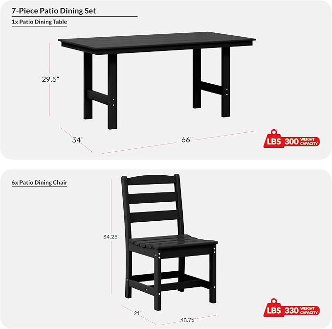 Costaelm Palms 7-Piece HDPE Outdoor Rectangular Patio Dining Table Set with Side Chairs, Black