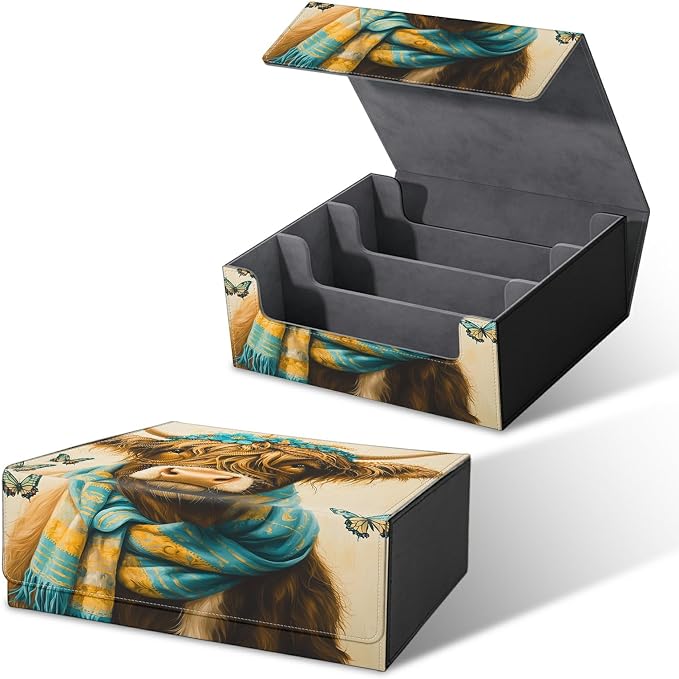 Large Card Deck Box for MTG, Fits 1200+ Sleeved Cards, PU Leather Storage Case with Strong Magnetic Closure, Multiple Colors Available for TCG CCG Baseball Card Collections, Blue Towel Cow