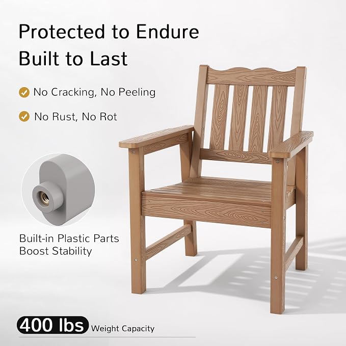 Stoog Patio Chair, All-Weather Outdoor Chairs with 400 lbs Weight Capacity, Looks Like Real Wood, for Patio, Deck, Pool and Backyard, Teak