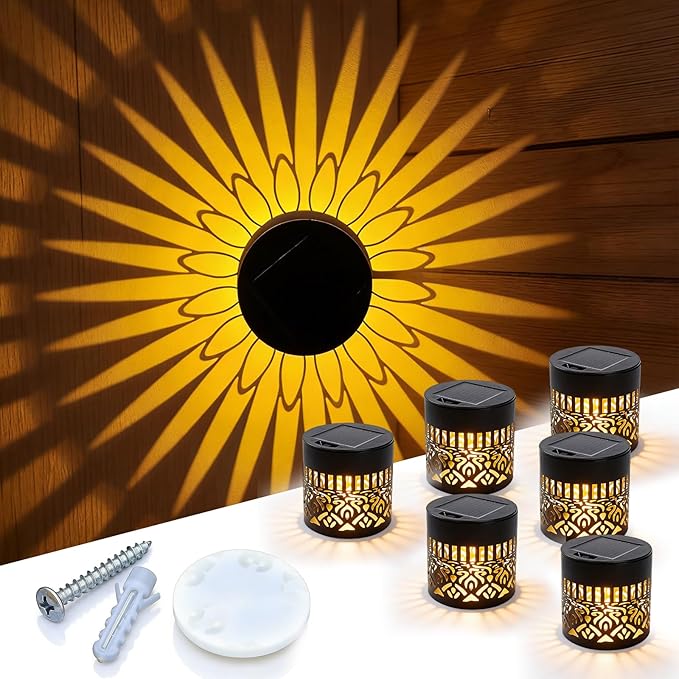 Decorative Solar Mandala Lights, 2026 New Mandala Solar Lights Outdoor, Mandala Theme Waterproof Fence Light, Shadow Projection Landscape Lighting for Backyard,Patio,Walkway,Lawn,Porch Decor (#D,6)