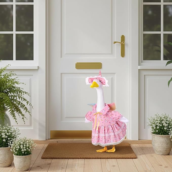 Porch Goose Outfit, 23" Porch Goose Clothes with Strawberry Skirt and Hat for Spring Summer Party Outdoor Patio