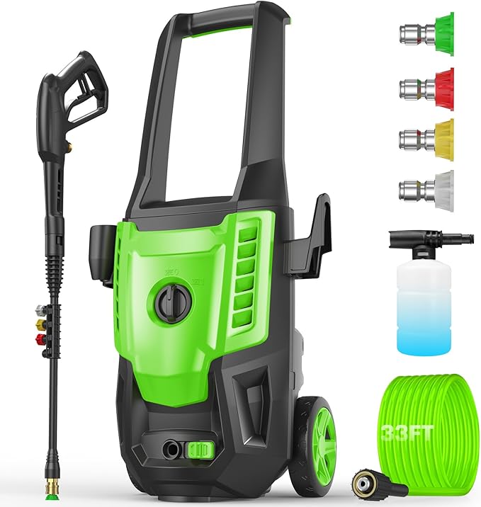 Professional 𝐏𝐫𝐞𝐬𝐬𝐮𝐫𝐞 𝐖𝐚𝐬𝐡𝐞𝐫 𝟓𝟎𝟎𝟎𝐏𝐒𝐈, 4.0GPM Portable Power Washer with 4 QC Nozzles and Soap Bottle, Cleaner Machine for Cars/Home/Driveways/Patios/Decks/Fences, Green