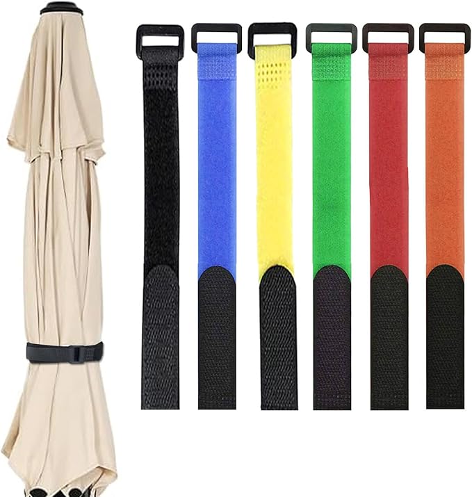 6 Pack Reusable Patio Umbrella Tie Strap,Nylon Self Adhesive Strap Adjustable Securing Straps for Parasol Multipurpose Patio Umbrella Accessories