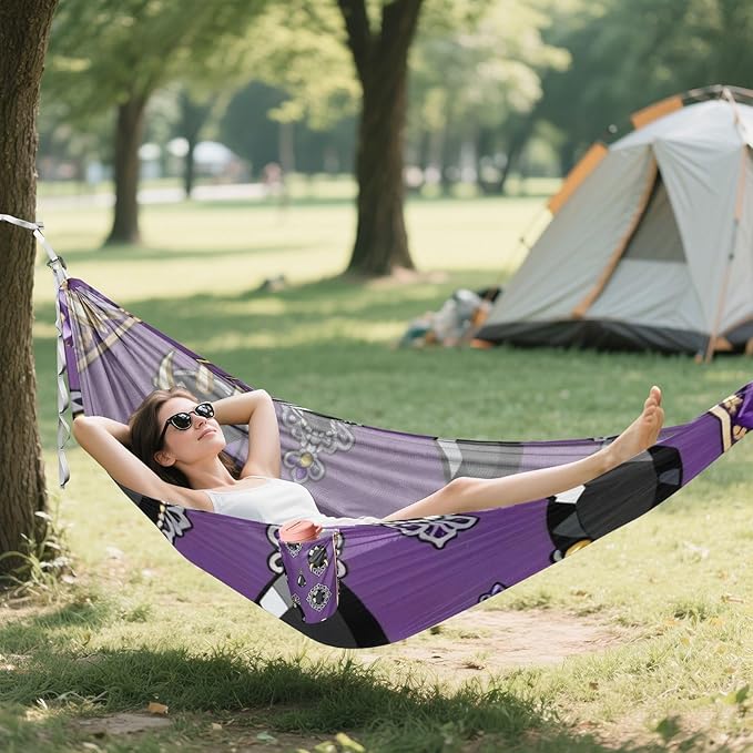 Gothic Gem Pattern Camping Hammocks Fabric Hammock for Outside Patio Backyard Poolside