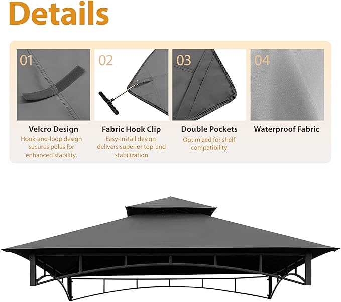 Coastshade Replacement Gill Gazebo BBQ Canopy Top for Model #L-GG001PST-F,8x5 Gazebo Grill Canopy BBQ Gazebos Top Only(Gray)