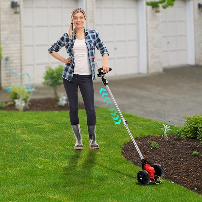 21V Electric Weed Trimmer with 2 Batteries, Cordless String Grass Cutter for Lawn Maintenance, Red, Adjustable Height, Lightweight for Homeowners